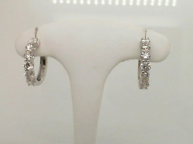 14Kt. White Gold 1.92 Ctdw Natural Round Diamond Shared Prong Hoop Earrings