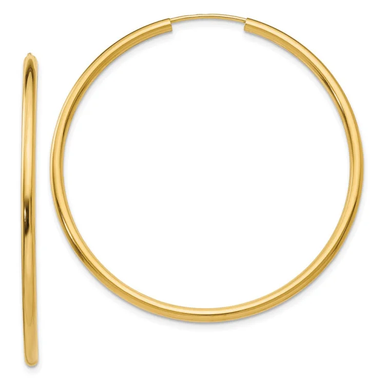 14k Polished Round Endless 2mm Hoop Earrings