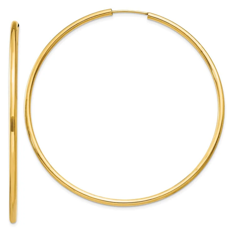 14k Polished Round Endless 2mm Hoop Earrings