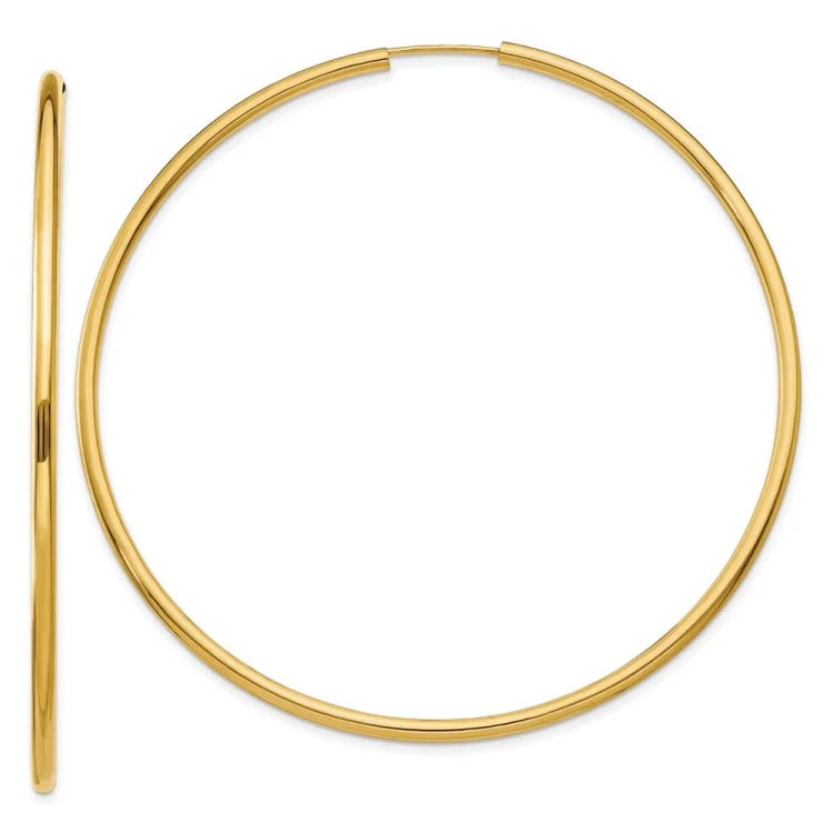 14k Polished Round Endless 2mm Hoop Earrings