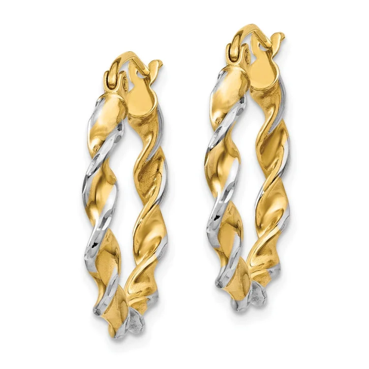 14k w/ White Rhodium Polished 2.75mm Fancy Twisted Hoop Earrings