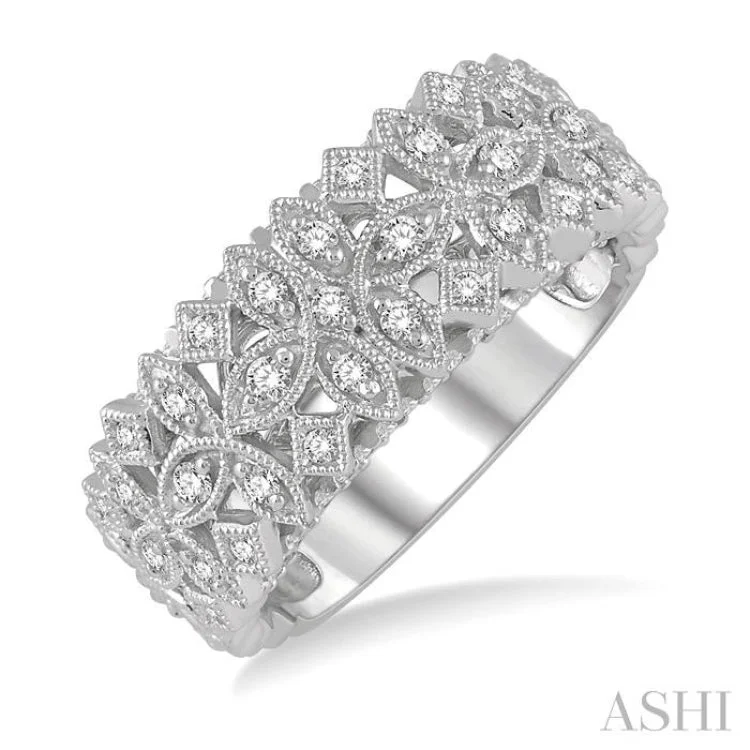 1/3 ctw Lattice Marquise & Princess Mounts Round Cut Diamond Band in 14K White Gold