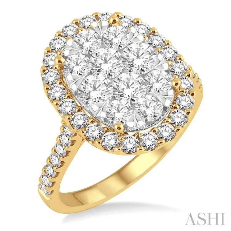 2 Ctw Oval Shape Diamond Lovebright Ring in 14K Yellow and White Gold