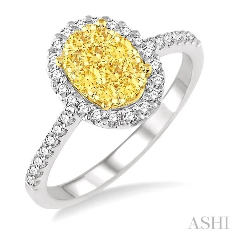 3/4 Ctw Oval Shape Diamond Lovebright Ring in 14K White and Yellow Gold