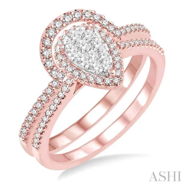 1/2 Ctw Diamond Lovebright Wedding Set with 1/3 Ctw Engagement Ring and 1/6 Ctw Wedding Band in 14K Rose and White Gold