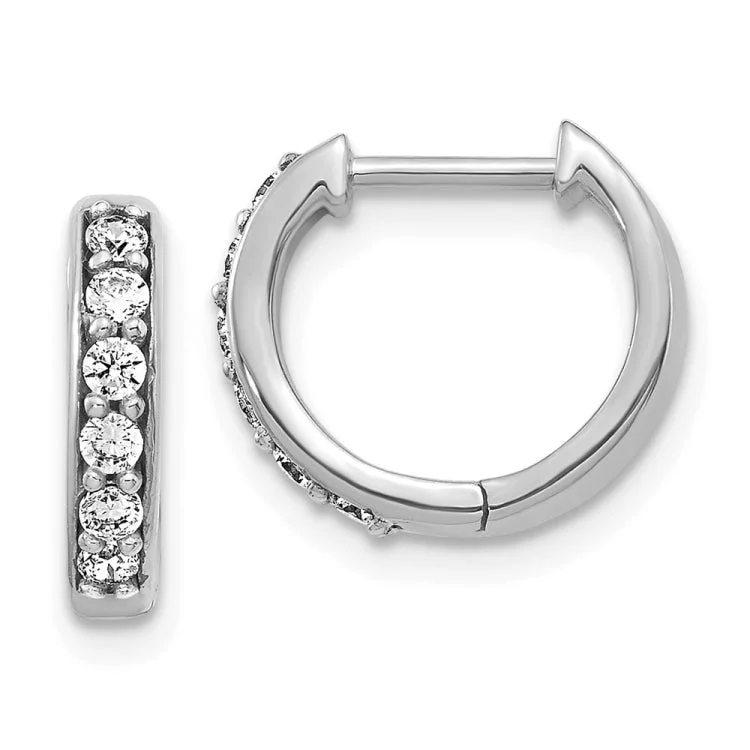 14k White Gold Diamond Hinged Hoop Earrings