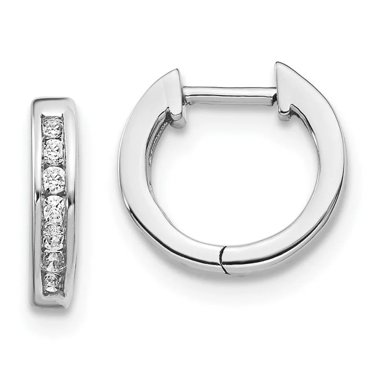 14k White Gold Diamond Hinged Hoop Earrings