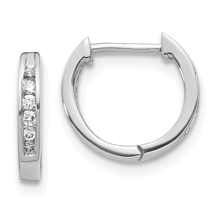 14k White Gold Polished Diamond Hinged Hoop Earrings