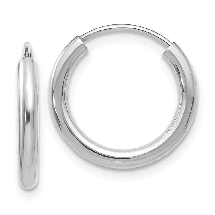 14k White Gold Polished Endless 2mm Hoop Earrings