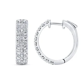 White 18 Karat Huggie Diamond Hoop Earrings With Vault Lock 1.68Tw Round F/G Vs2 Natural Diamonds by Uneek