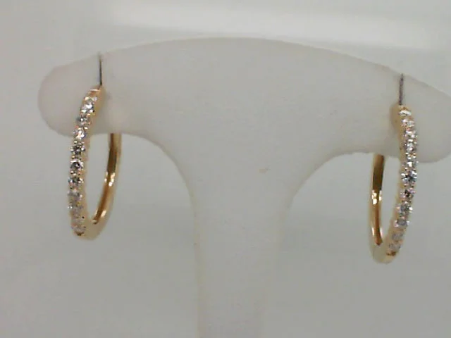 Yellow Gold Medium Natural Round Diamond Hoop Earrings