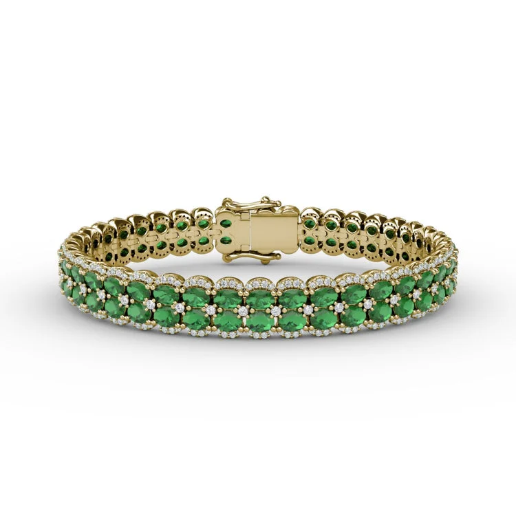 Double Oval Emerald and Diamond Bracelet