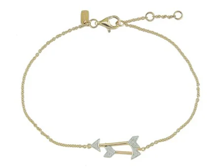 14Kt. Rose Gold 6=0.04Ctdw Natural Round Diamond Double Arrow Cable Link Bracelet With Lobster Clasp