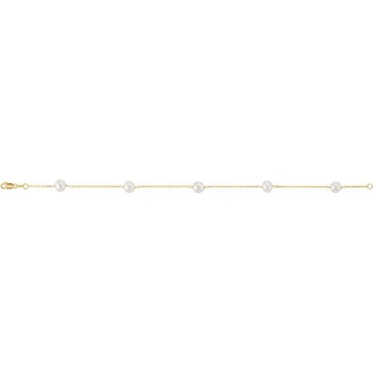 14K Yellow Cultured White Freshwater Pearl 5-Station 7