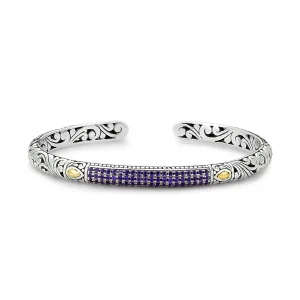 Sterling Silver and 18kt Yellow Gold Amethyst Hinged Open Bangle Bracelet by Samuel B