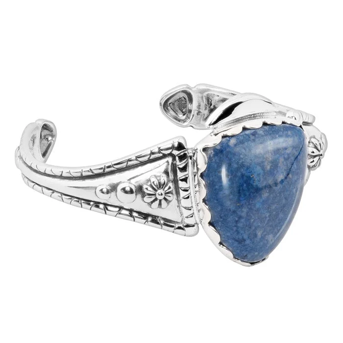 Sterling Silver Blue Denim Lapis Arrowhead Gemstone Cuff Bracelet Size S, M, L