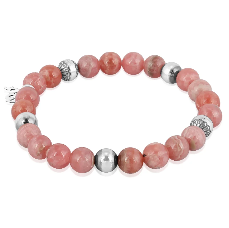 Sterling Silver Rhodochrosite Gemstone Stretch Bracelet Sizes Small to Large