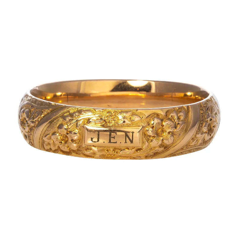 Vintage Engraved Repoussé Floral Pattern Gold-Filled Bangle