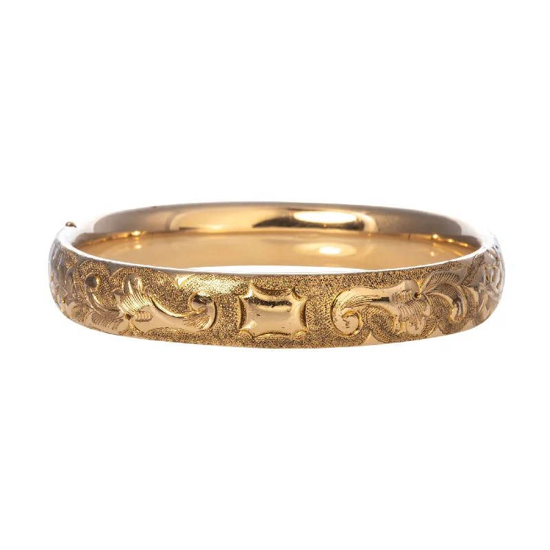 Vintage Engraved Scroll Pattern Gold-Filled Bangle