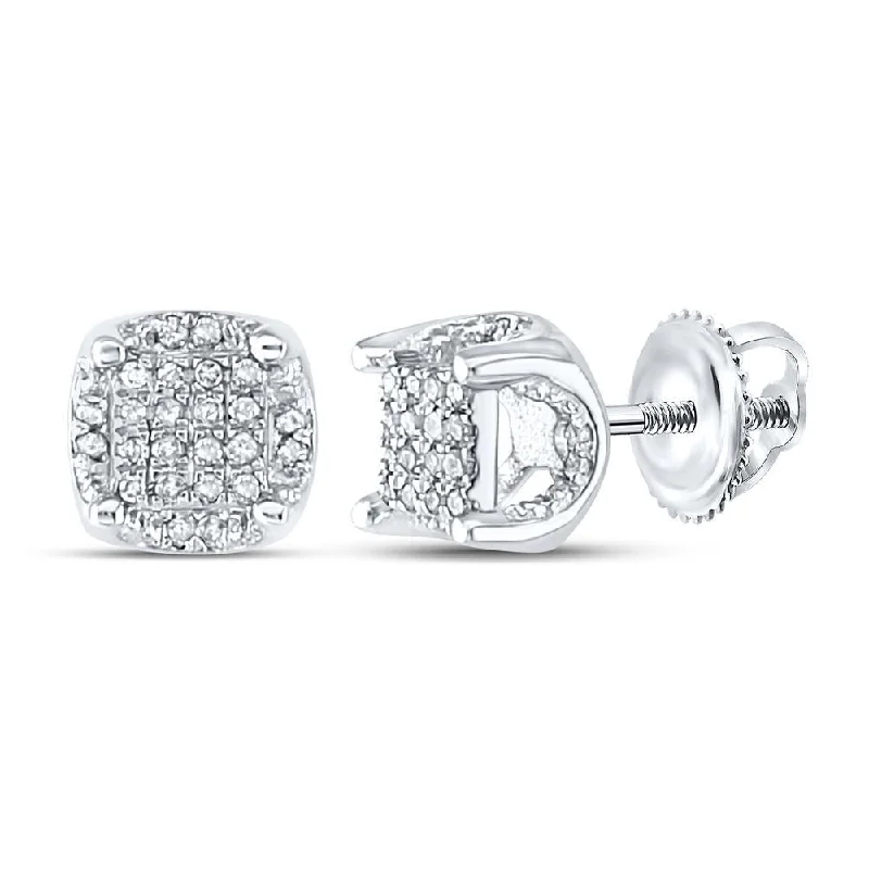 10kt White Gold Round Diamond Cluster Stud Earrings 1/5 Cttw