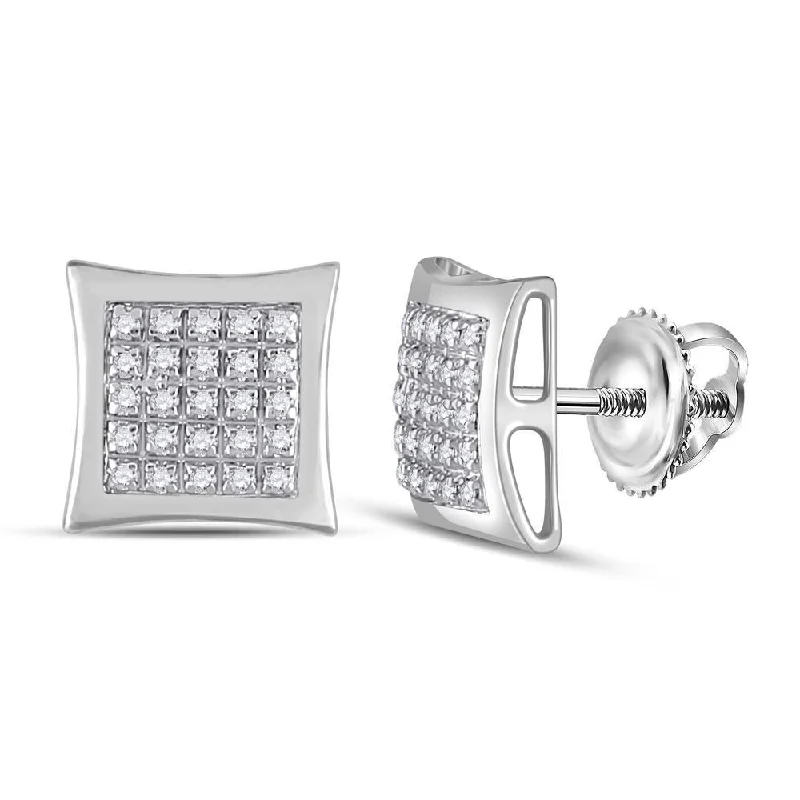 10kt White Gold Mens Round Diamond Kite Square Earrings 1/8 Cttw