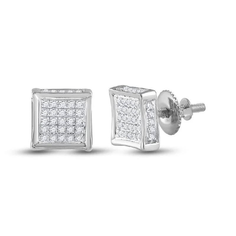 10kt White Gold Mens Round Diamond Square Earrings 1/8 Cttw