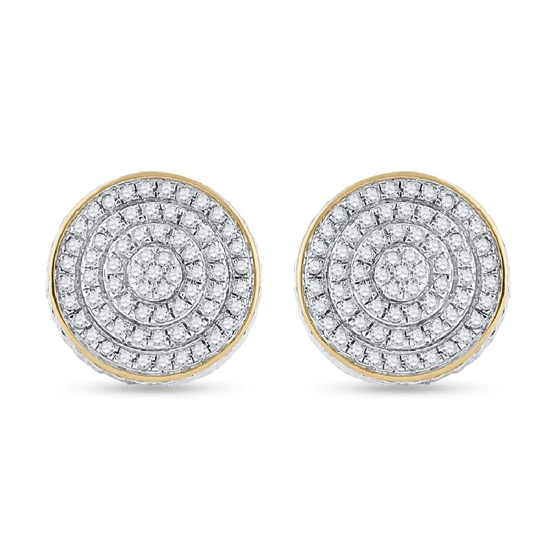 10kt Yellow Gold Mens Round Diamond 3D Disk Circle Earrings 1/3 Cttw