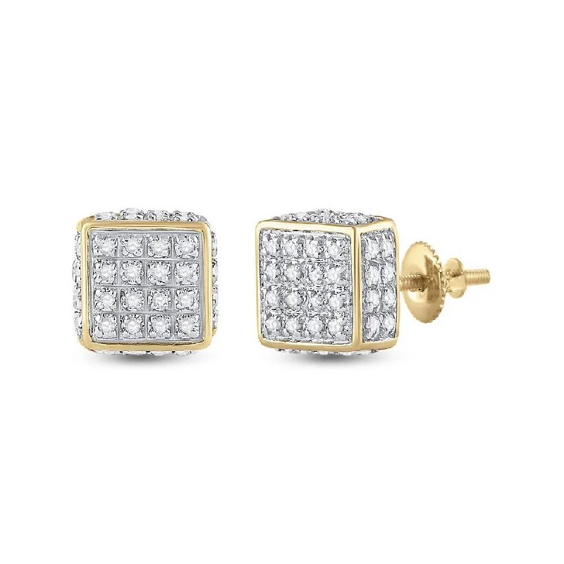 10kt Yellow Gold Round Diamond 3D Square Stud Earrings 1/4 Cttw