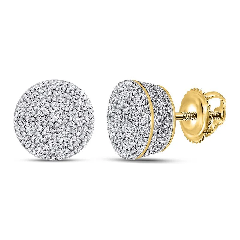 10kt Yellow Gold Mens Round Diamond Concentric Cluster Earrings 3/4 Cttw