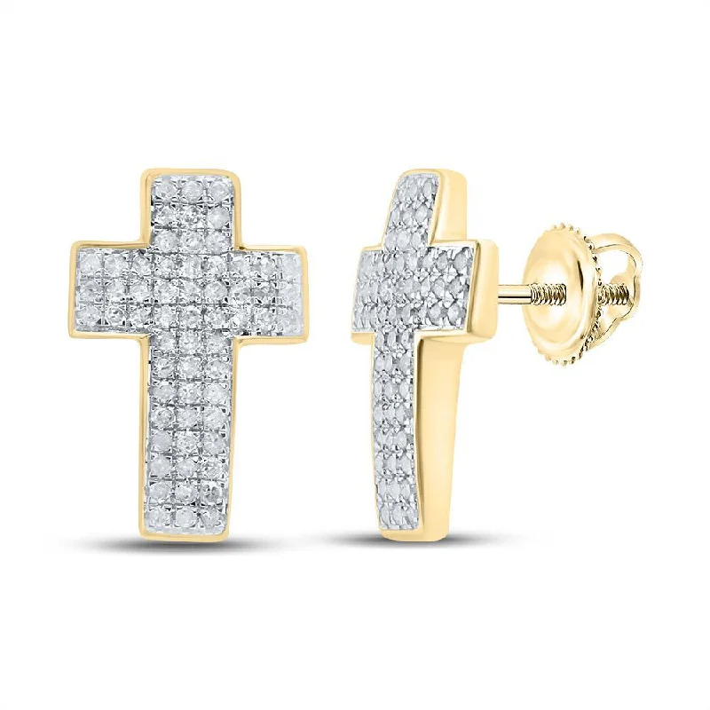 10kt Yellow Gold Mens Round Diamond Cross Earrings 1/2 Cttw