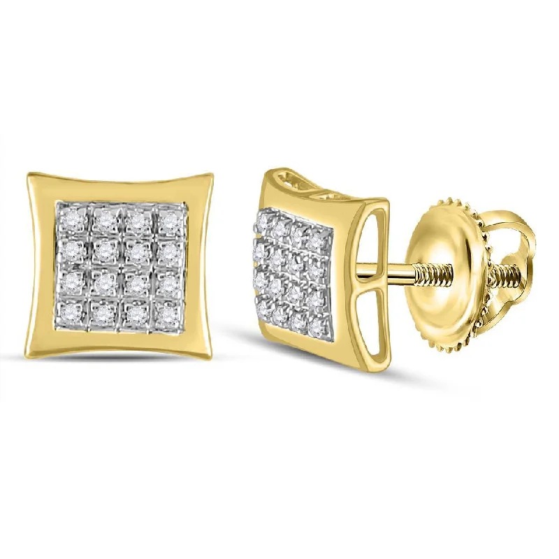 10kt Yellow Gold Round Diamond Kite Square Earrings 1/12 Cttw