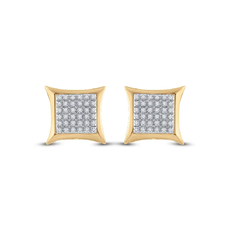 10kt Yellow Gold Round Diamond Kite Square Earrings 1/5 Cttw