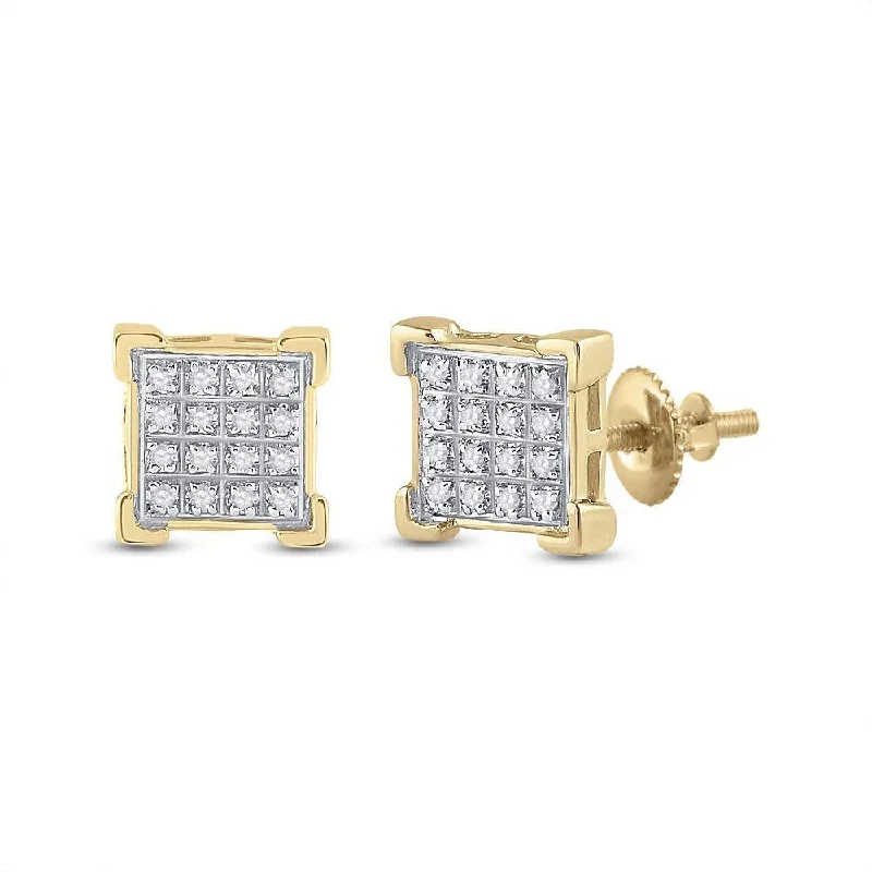 10kt Yellow Gold Round Diamond Square Cluster Earrings 1/10 Cttw