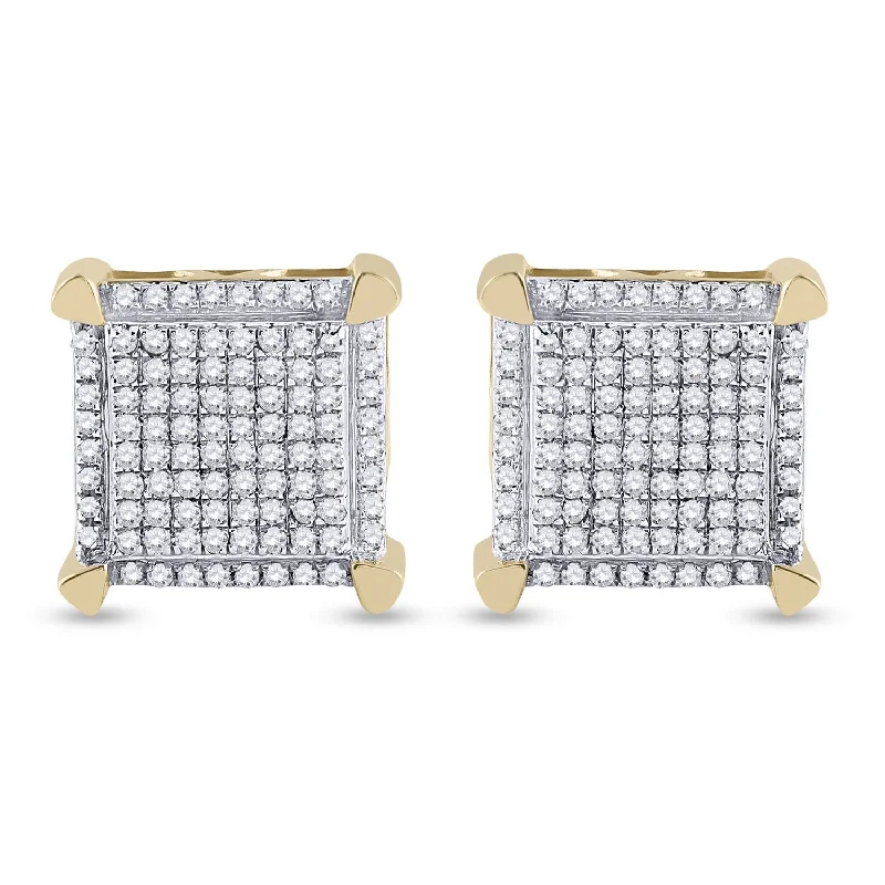 10kt Yellow Gold Mens Round Diamond Square Earrings 1/3 Cttw