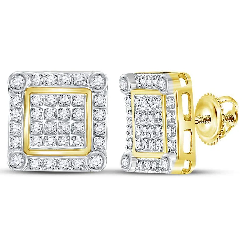 10kt Yellow Gold Round Diamond Square Earrings 1/4 Cttw