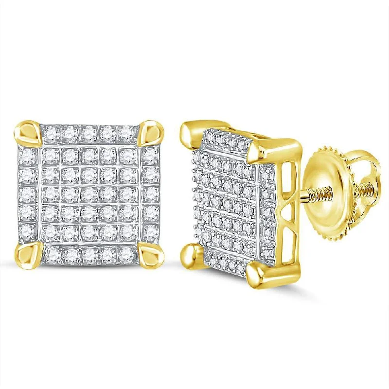 10kt Yellow Gold Mens Round Diamond Square Cluster Stud Earrings 1/4 Cttw