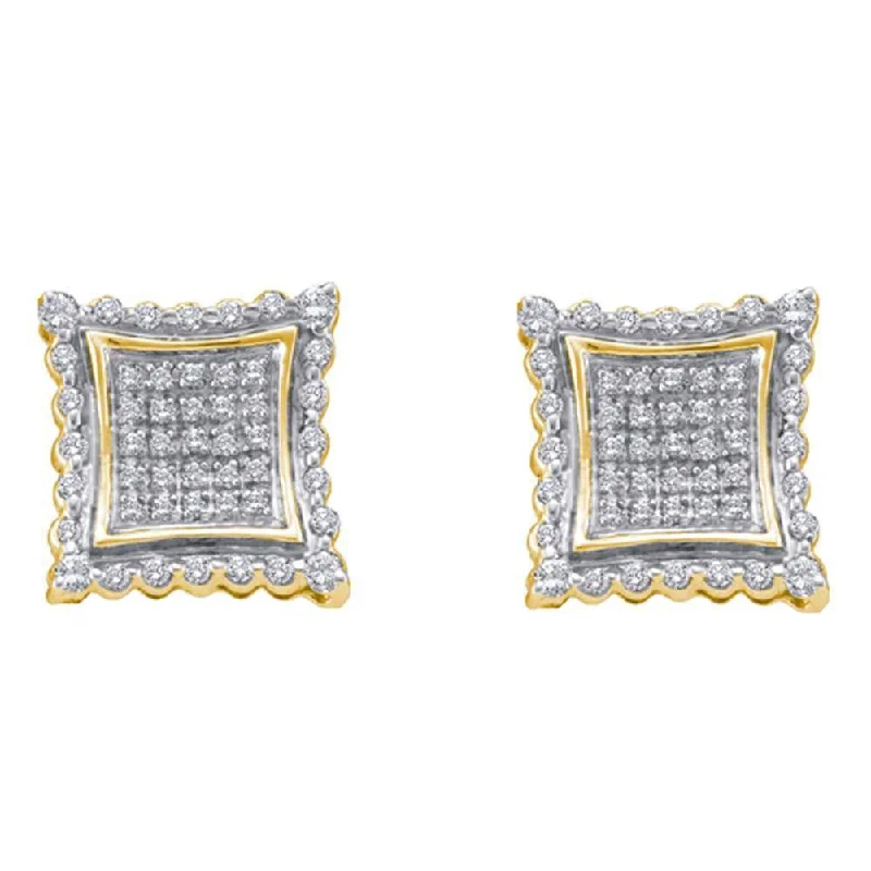 10kt Yellow Gold Mens Round Diamond Square Earrings 1/2 Cttw