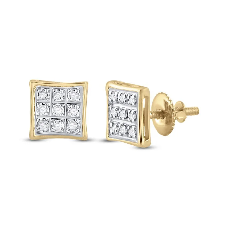 10kt Yellow Gold Round Diamond Square Earrings 1/20 Cttw