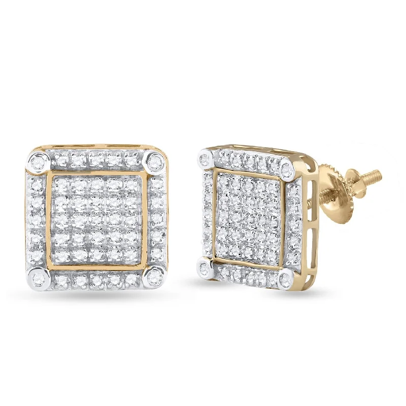 10kt Yellow Gold Mens Round Diamond Square Earrings 1/3 Cttw