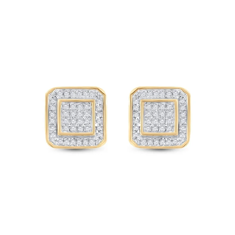 10kt Yellow Gold Round Diamond Square Earrings 1/4 Cttw