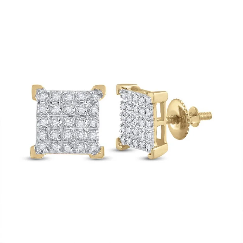 10kt Yellow Gold Mens Round Diamond Square Earrings 1/6 Cttw