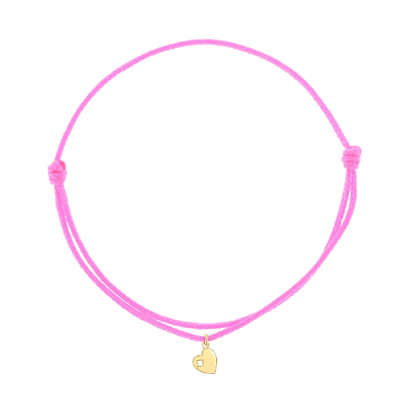 14K Yellow Gold / Neon Pink Cord / Heart