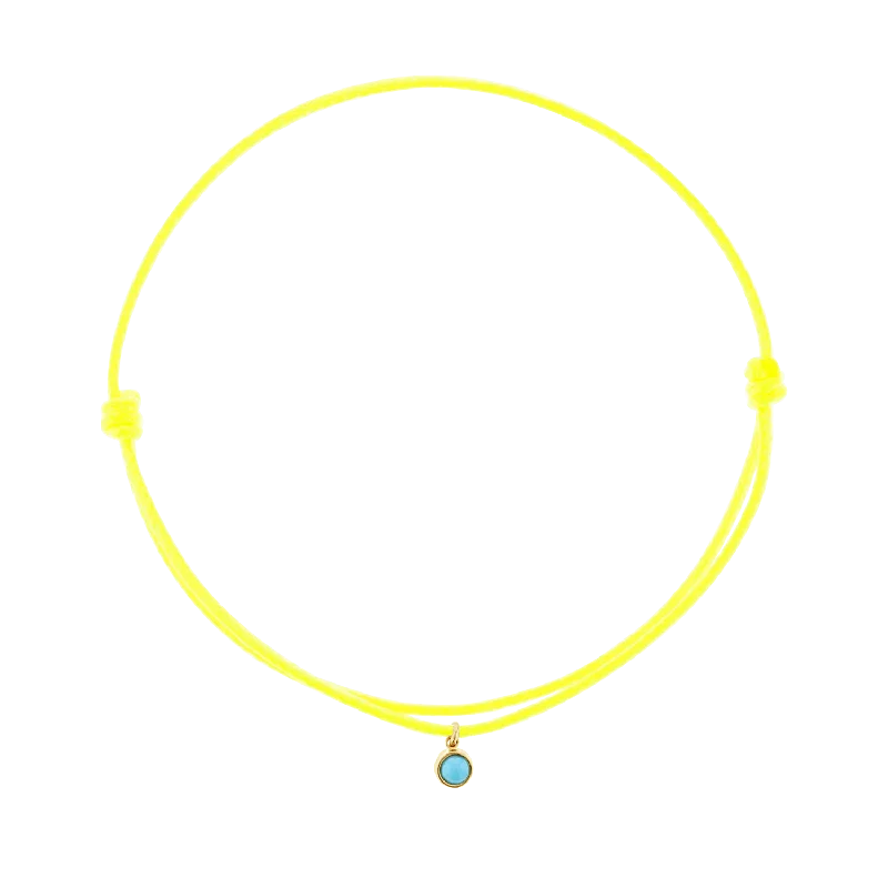 14K Yellow Gold / Neon Yellow Cord / Turquoise Bezel