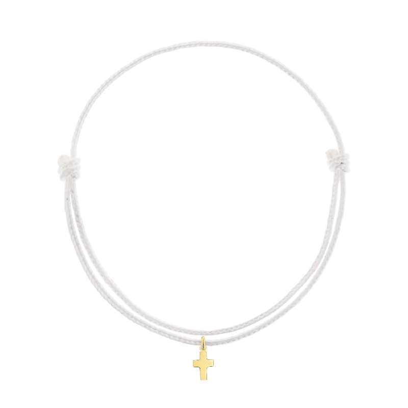 14K Yellow Gold / White Cord / Cross