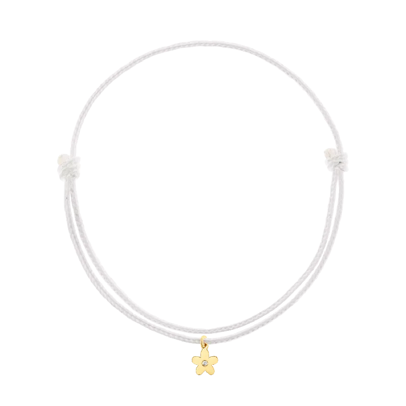 14K Yellow Gold / White Cord / Diamond Flower