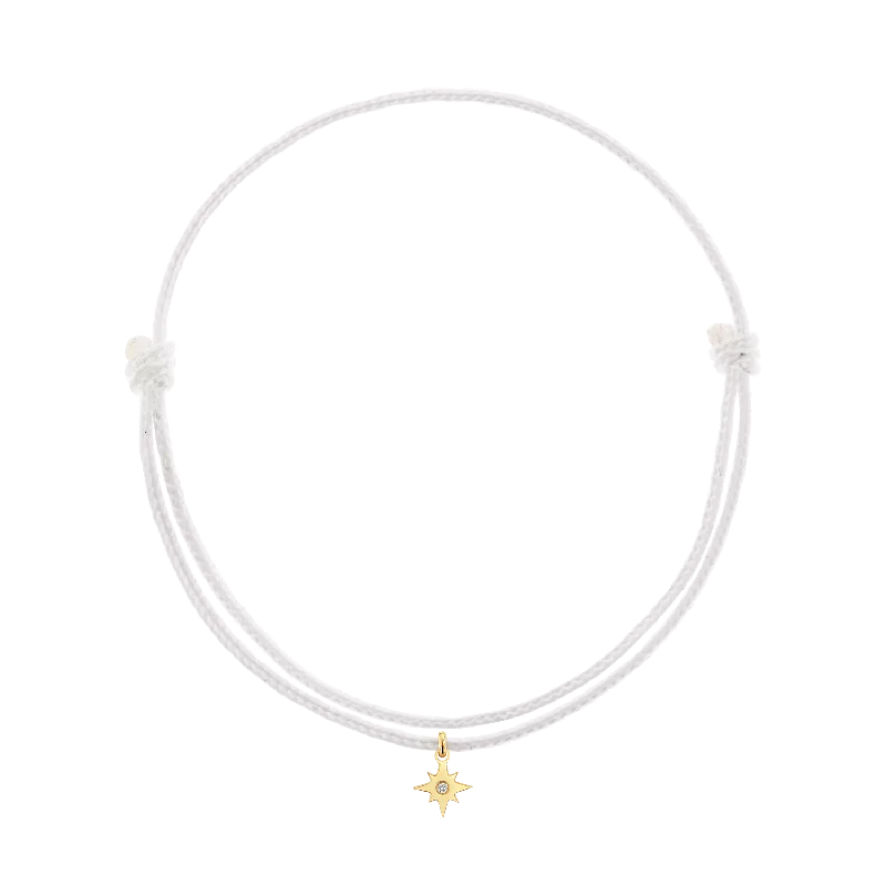 14K Yellow Gold / White Cord / Diamond Starbust