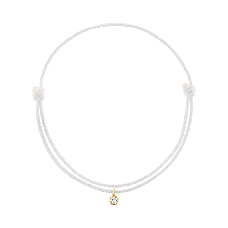 14K Yellow Gold / White Cord / Diamond Bezel