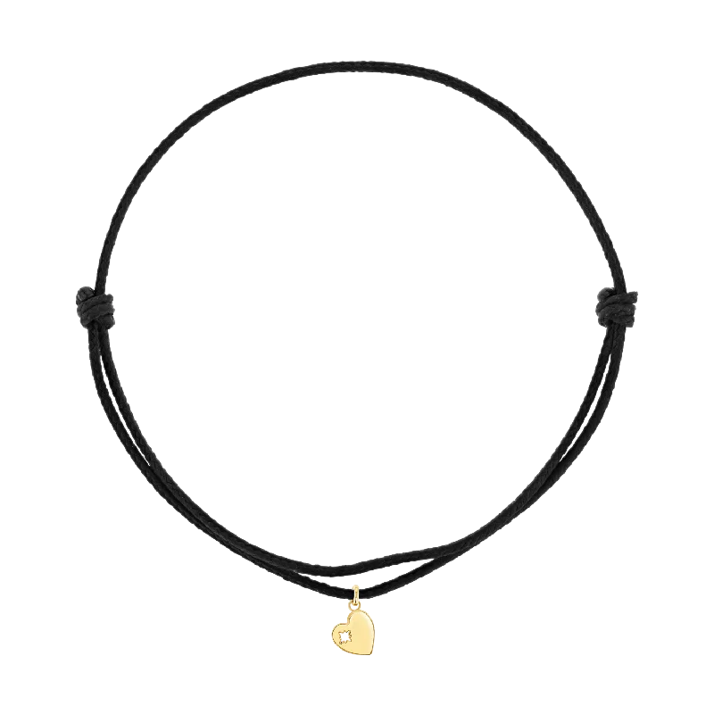 14K Yellow Gold / Black Cord / Heart