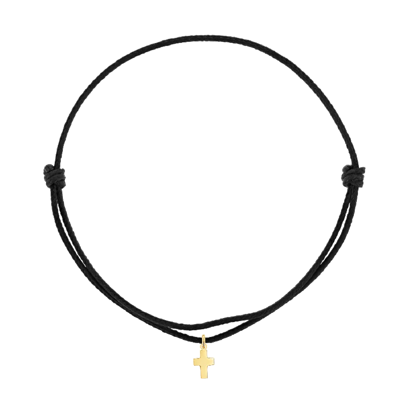 14K Yellow Gold / Black Cord / Cross