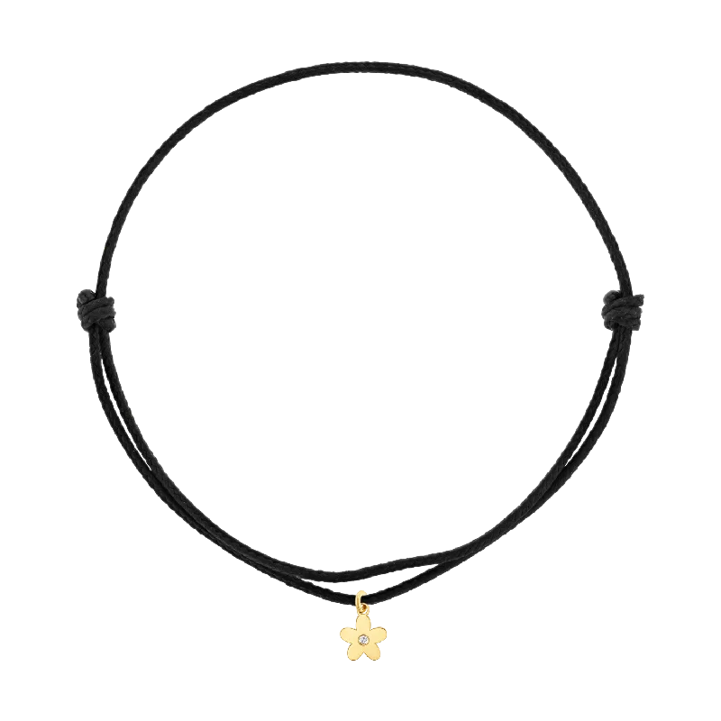 14K Yellow Gold / Black Cord / Diamond Flower